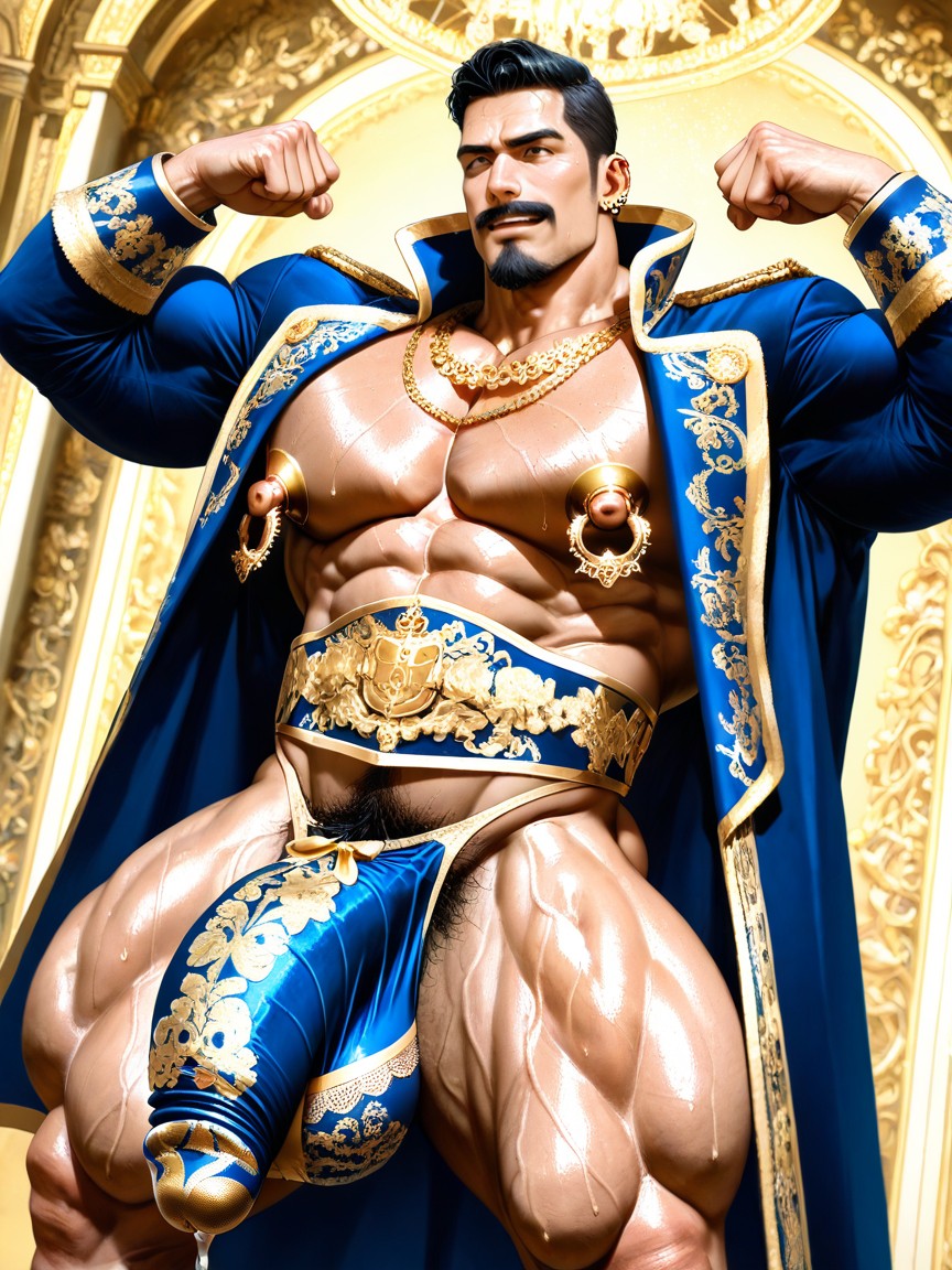 Wide Shoulders, Face, Arabesque Hyper Detailed Elaborate Heavy Golden Ornate Ruby Necklace Porno IA Gay