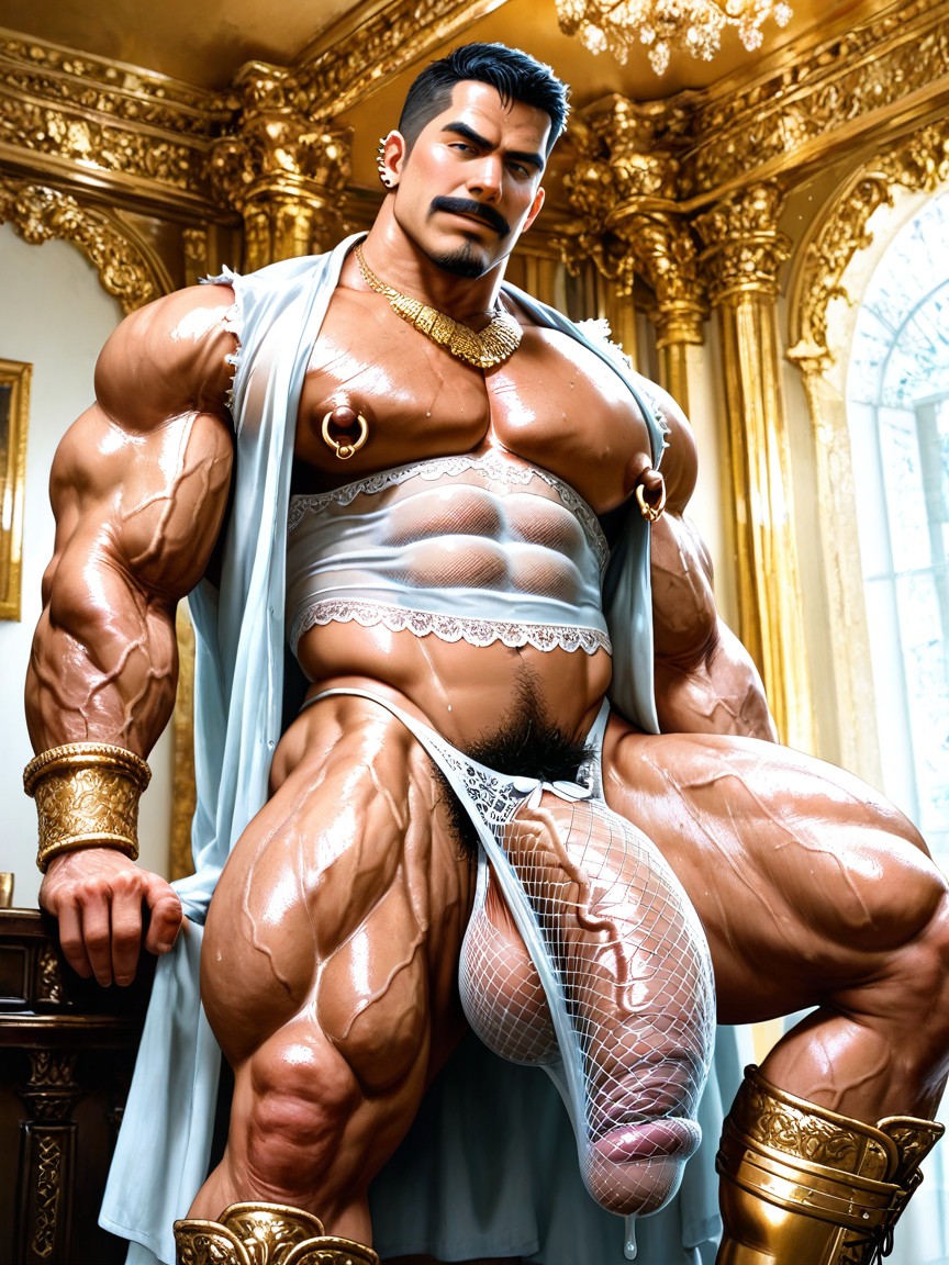 Bouclé, Broad Pectorals, Huge Long Nipples Erected Porno IA Gay