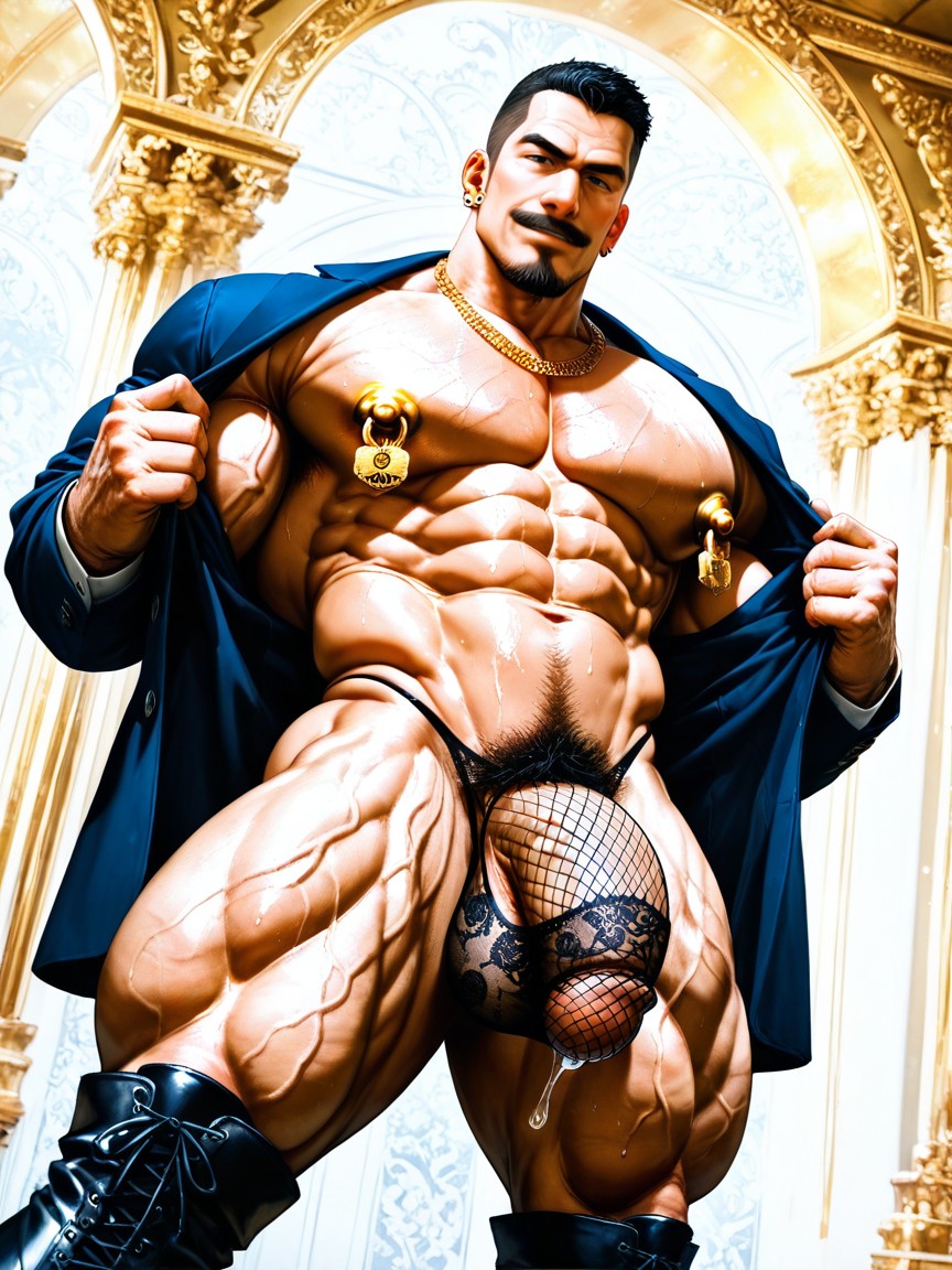 Debout, Bouclé, Mustache Porno IA Gay