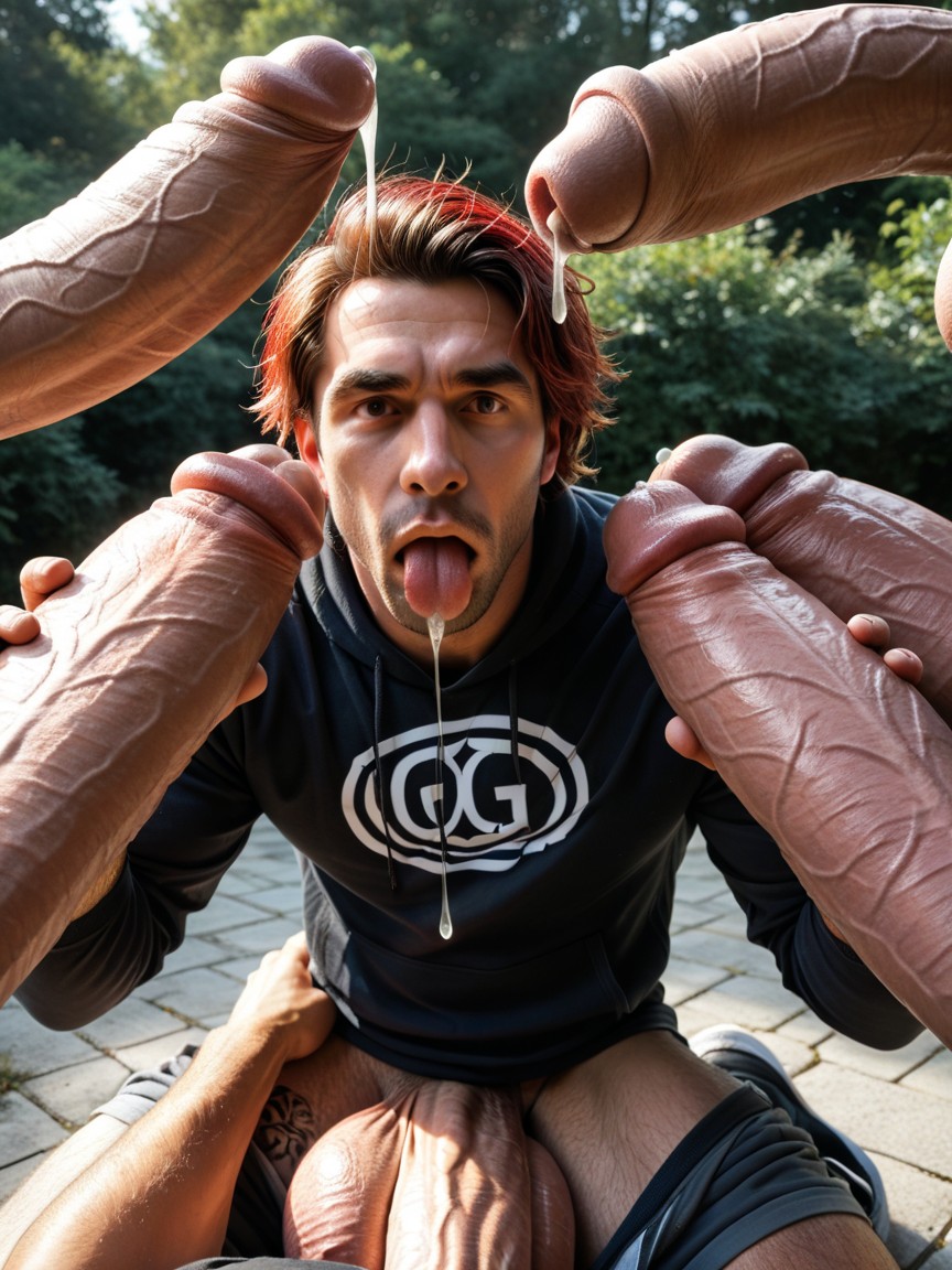 Penis Longer And Thicker Than Body, Detailed, Holding Massive Gigantic Hyper Cock With Both Hands ИИ гей порно