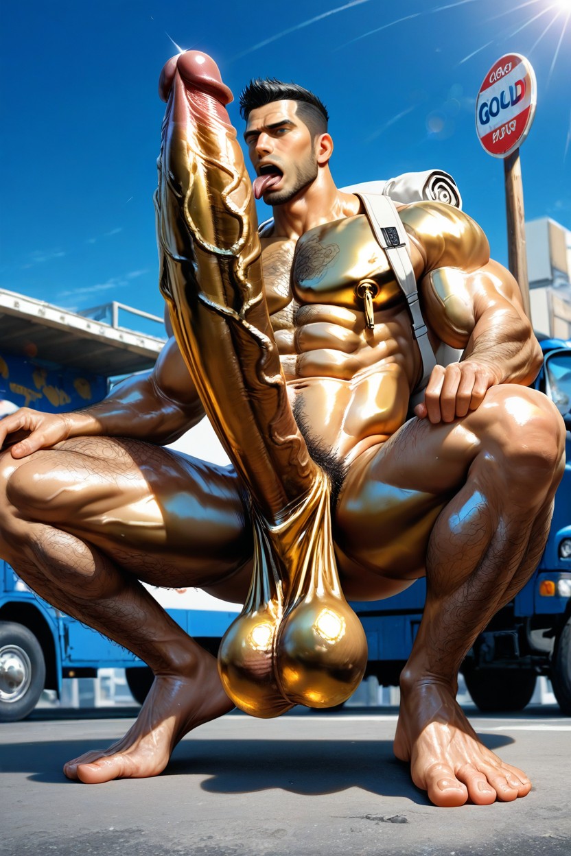 Full Body, Extreme Erected Hard Upward Cock, Relais Routier Porno IA Gay