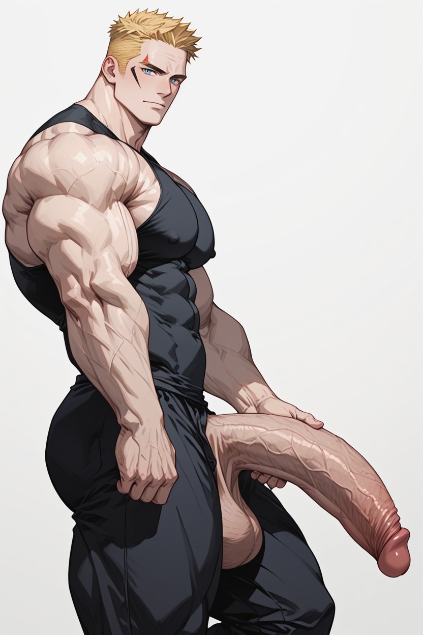 Titanic Massive Hyper Penis, Blue Eyes, Toned Physique Porno IA Gay