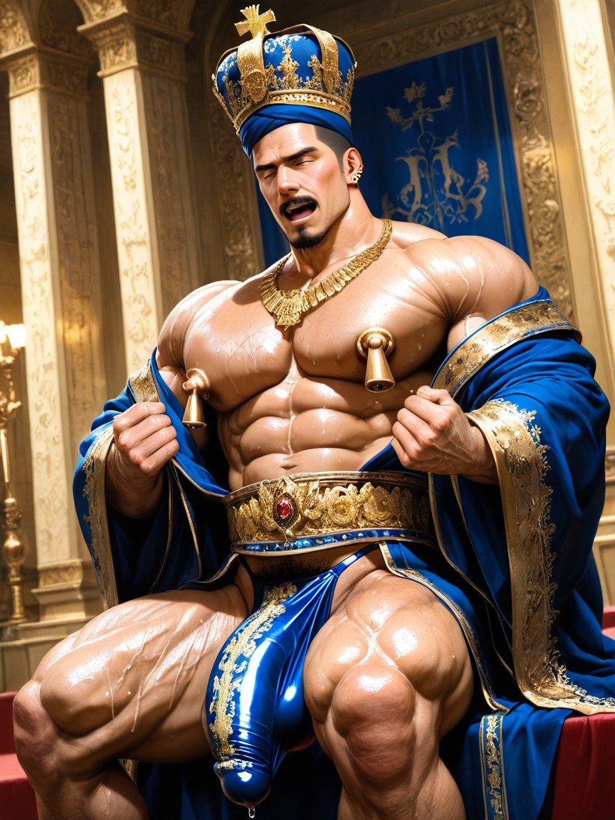 Gigantic Cock Visible Under The Skintight Thong, Wide Shoulders, Dynamic Pose Porno IA Gay