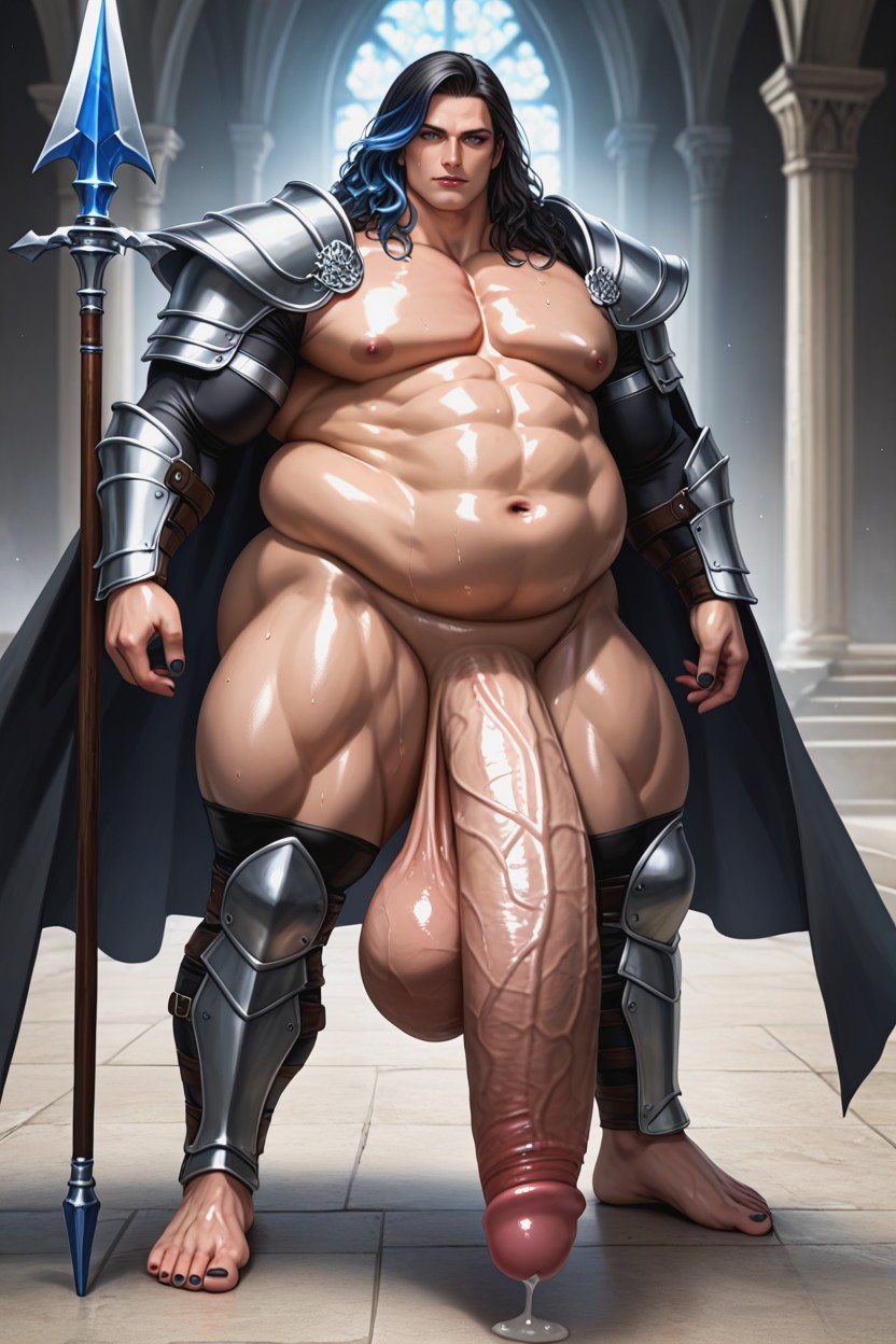 Fantasy Armor, Shiny Skin, Holding Spear ИИ гей порно
