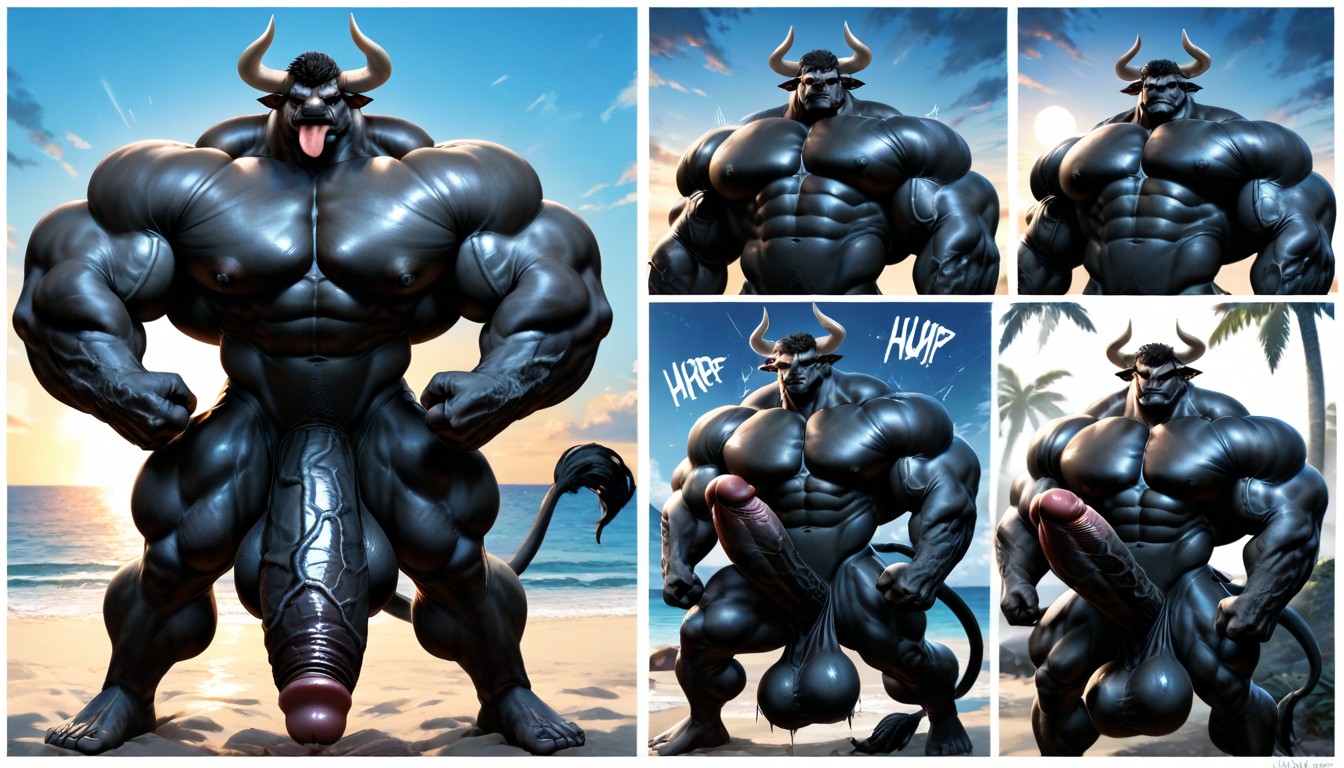 Minotaur Massive Ponycock, Massive Pecs, Giant Penis Pornografia gay com IA