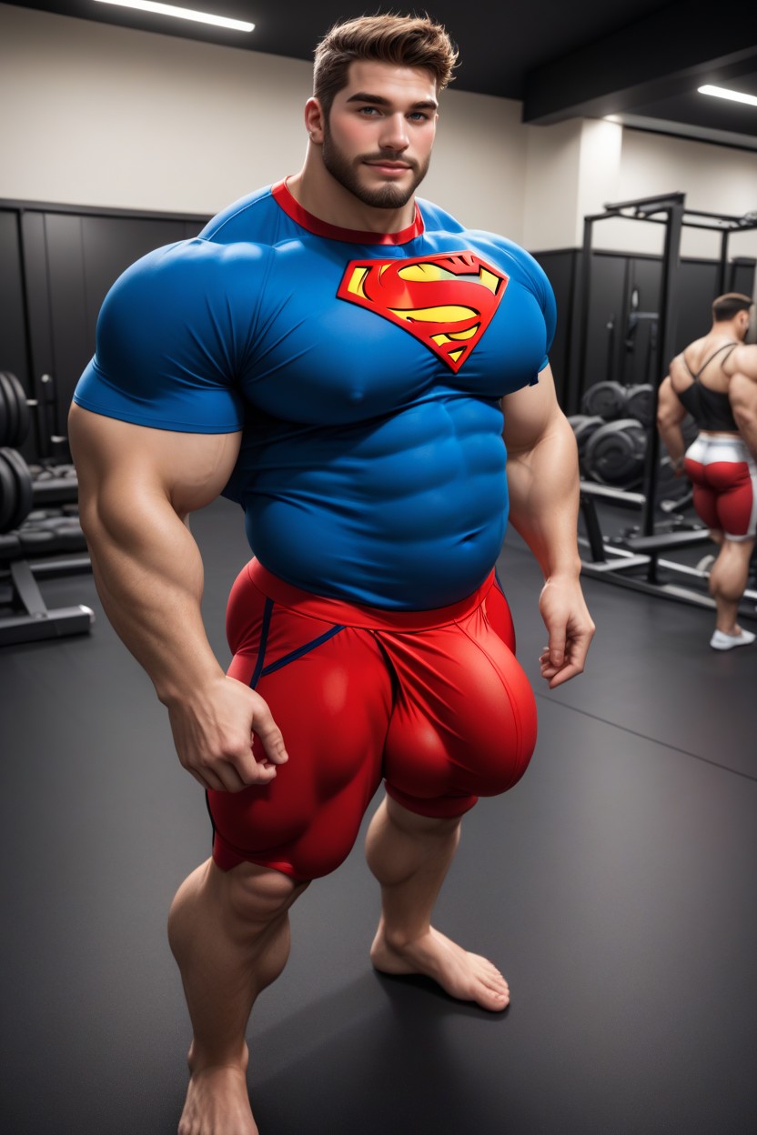 Bright Red Gym, Royal Blue Shirt, Red Bulge Porno IA Gay