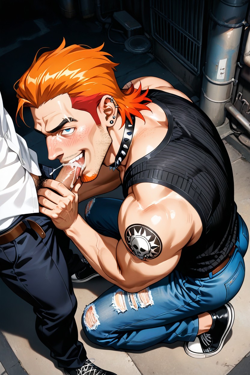 Gingembre, Blush, Slicked Back Mullet Porno IA Gay