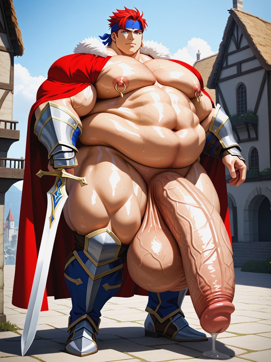 Red Cape, Holding Sword, Huge Hyper Pecs Porno IA Gay