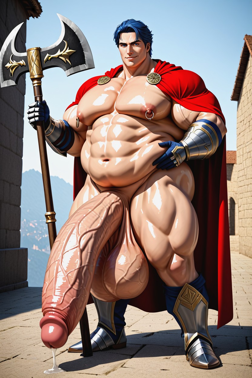 Medieval Fantasy Castle Setting, Hector's Outfit, Huge Hyper Pecs Porno IA Gay