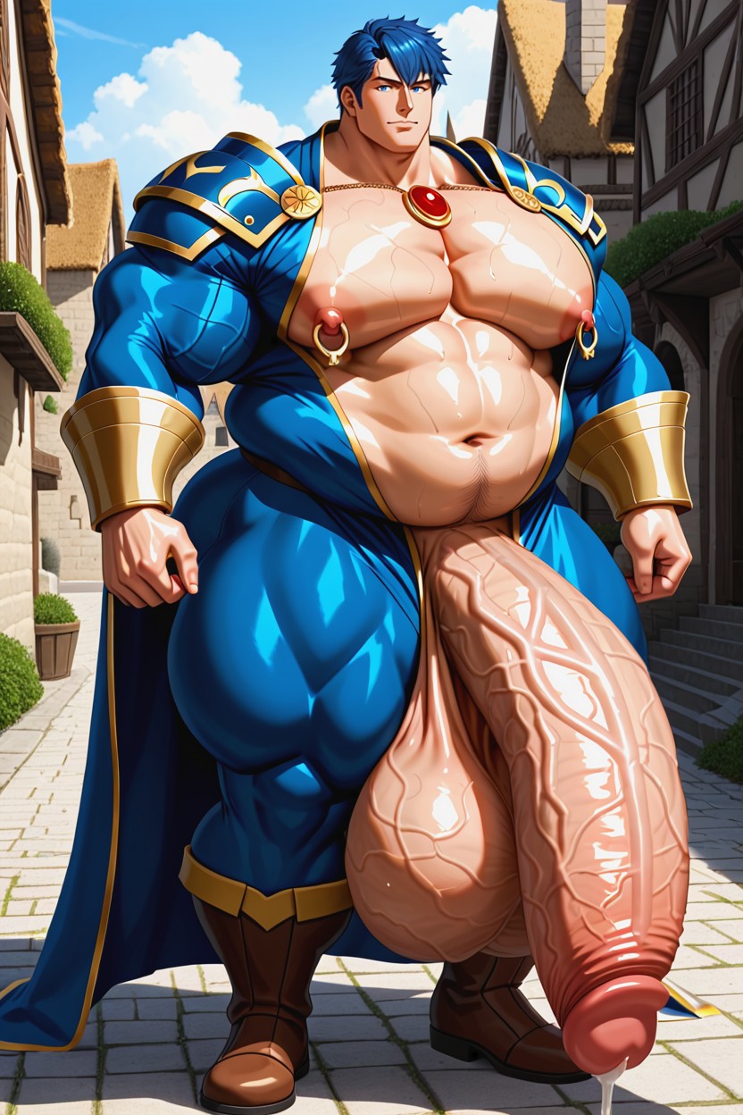 Medieval Fantasy Castle Setting, Fire Emblem Style Outfit, Holding Rapier Porno IA Gay