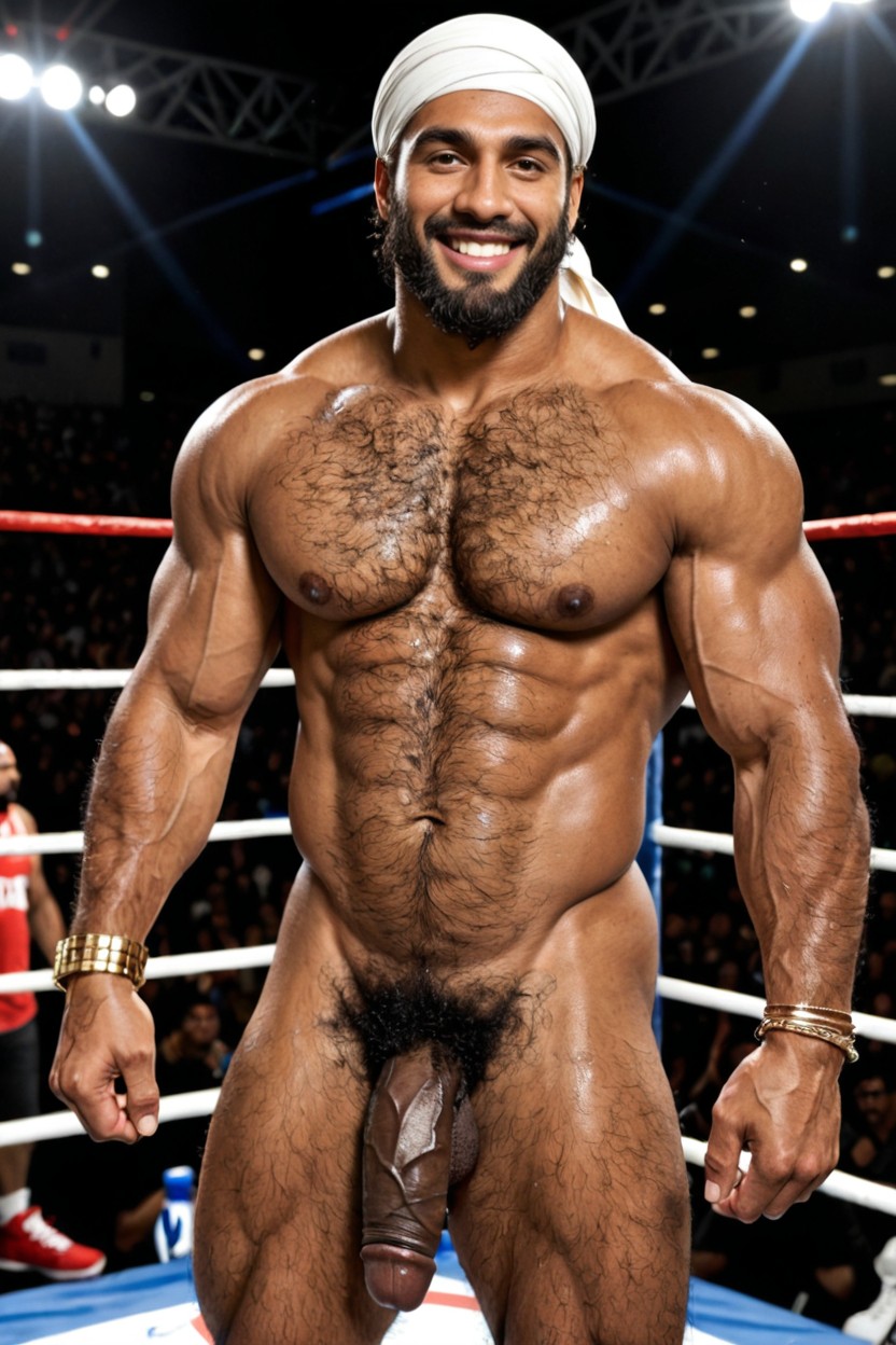 Extreme Hairy Chest, Smile, Long Black Curly Beard 게이 AI 포르노