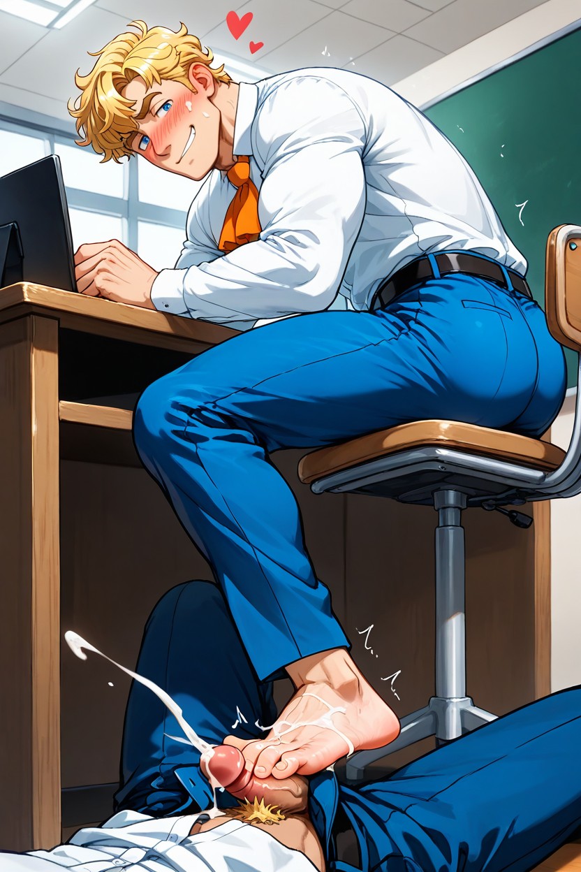 Curled Smug Closed Mouth Smile, Toes Spread, Blonde Quaffed Hair AI Gay Porn