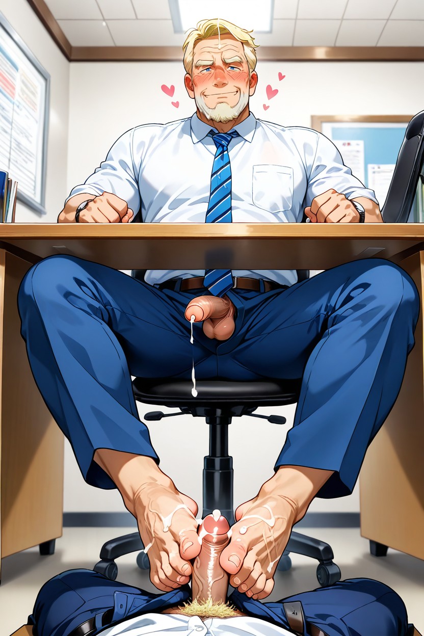 Hearts Around Face, Legs Spread, White Shirt With Colllar And Blue Striped Tie AI Gay Porn