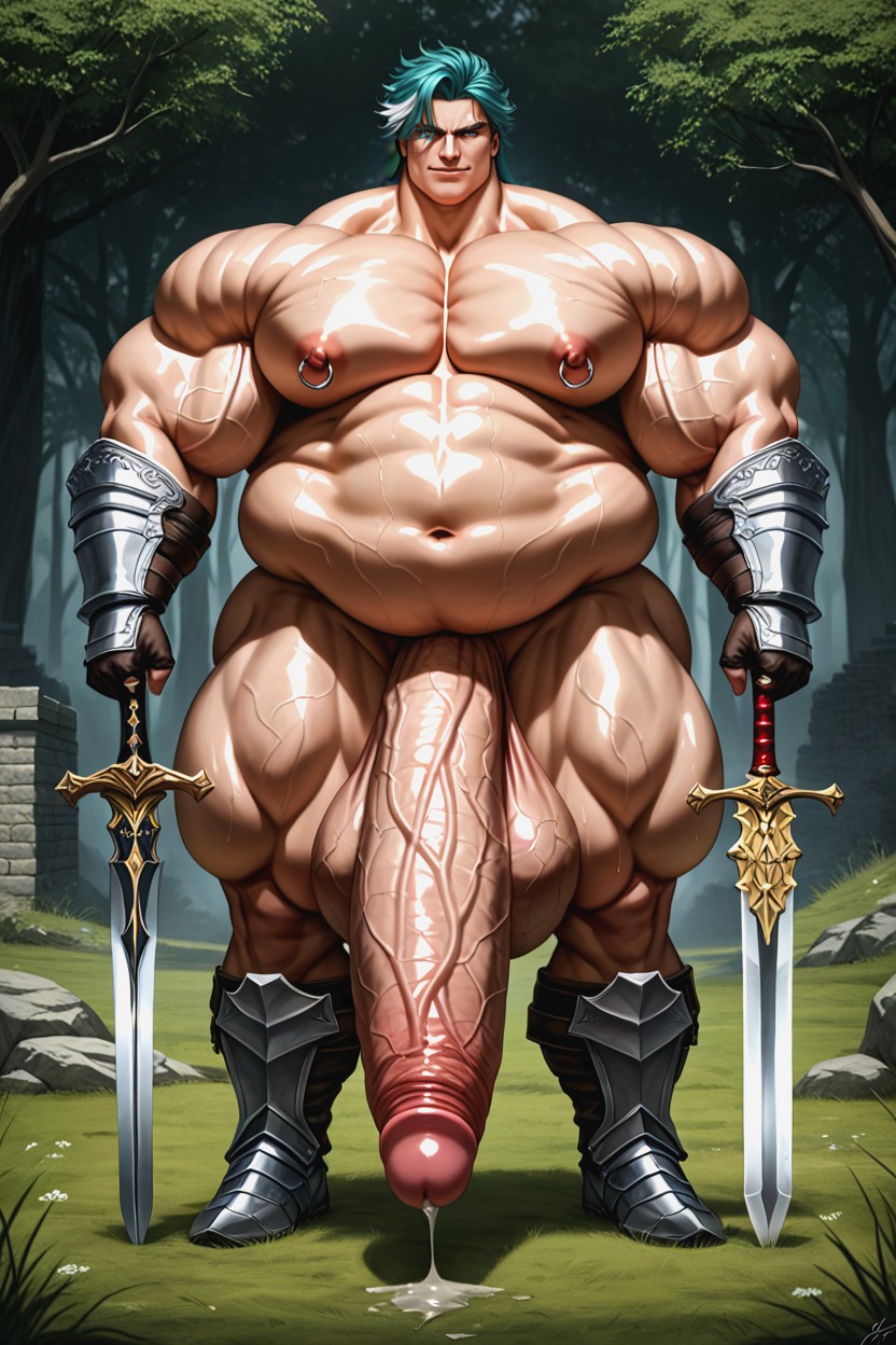 Masculine Chest, Hyper Thick Body, 엄청나게 긴 하이퍼 페니스 게이 AI 포르노