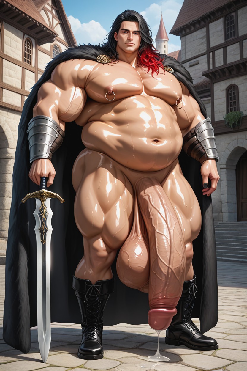 Masculine Body, Black Hair With Red Highlights, Veiny Penis 게이 AI 포르노