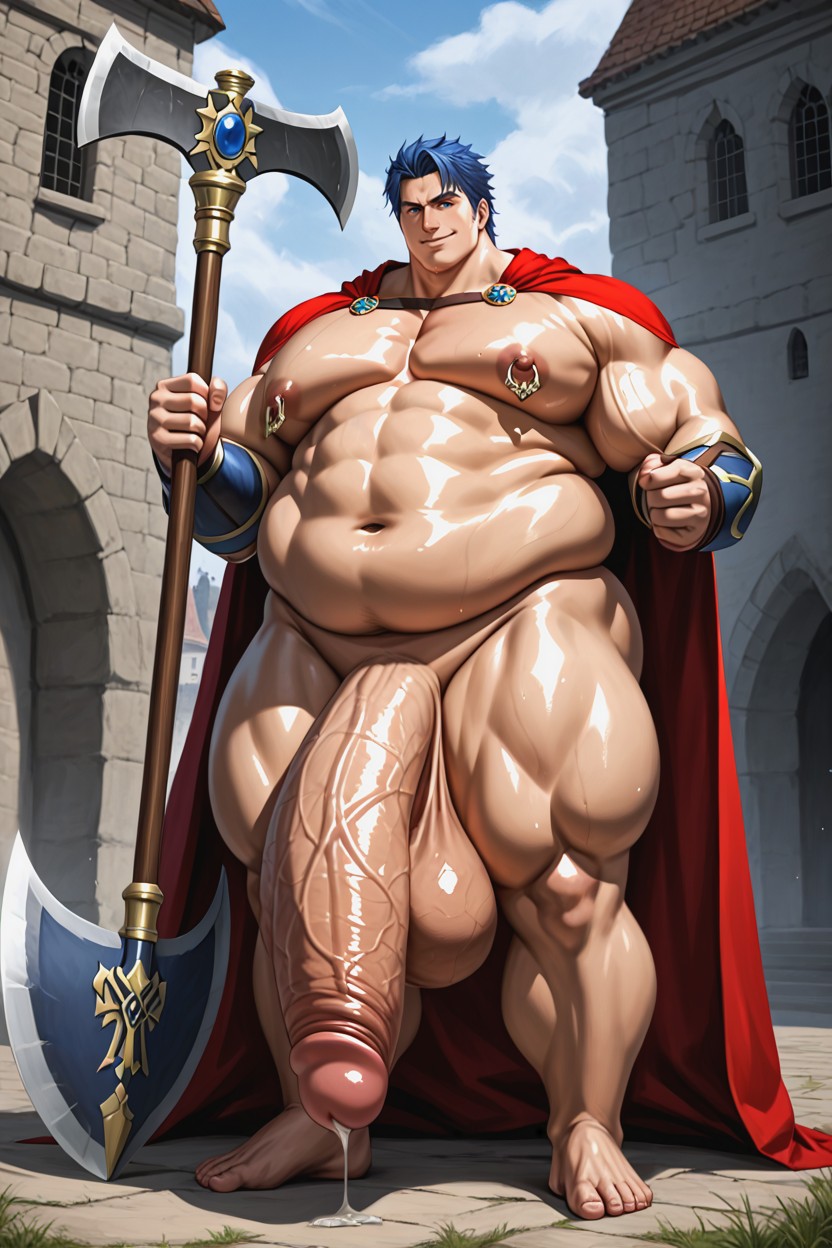 Oiled Skin, Impossibly Long Hyper Penis, Front View AI Gay Porn