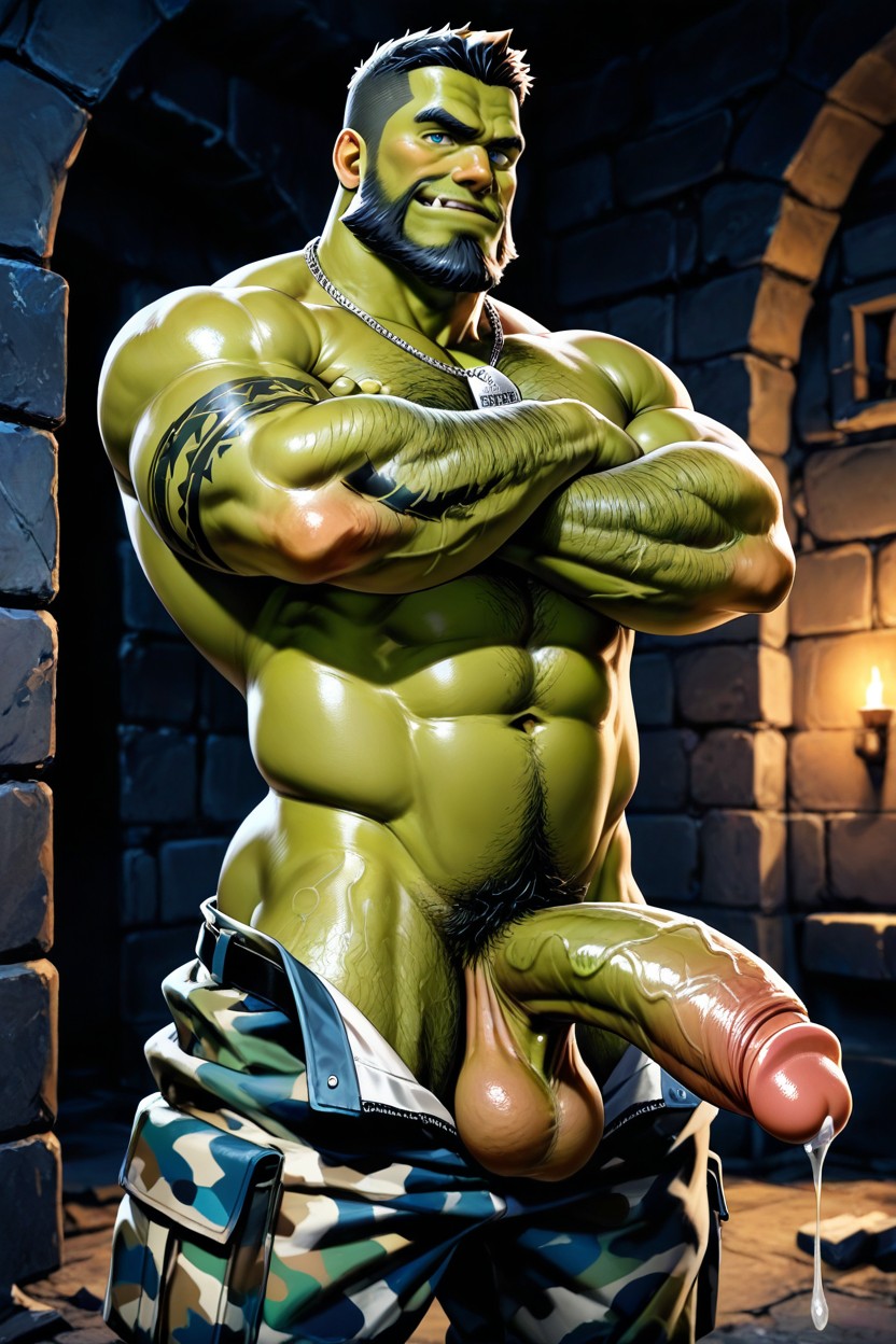 매우 큰, Muscular, 벌거벗은 게이 AI 포르노