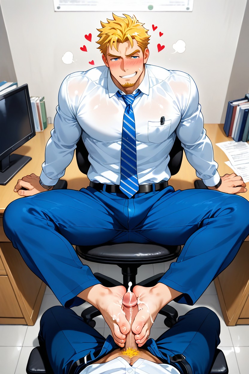 Gripping Penis With Toes On Right Foot, Bara, Wide Shoulders 게이 AI 포르노