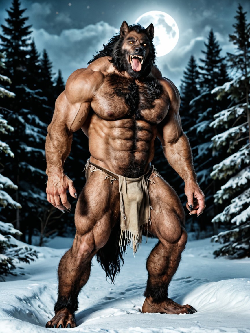 Desaturated Cool Tones, Clawed Hands, Oversized Wolflike Upper Body AI Gay Porn