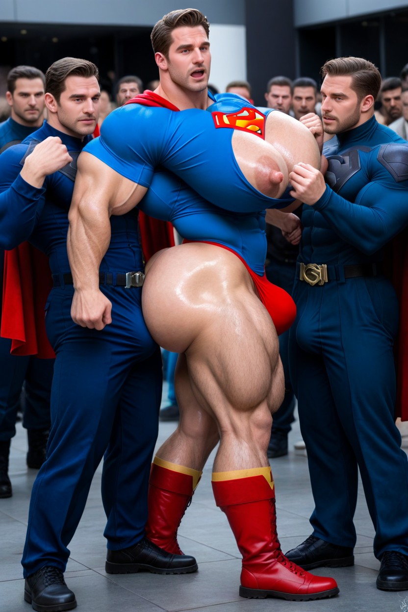 Red Cape, Captain America With Blue Shirt And White Star, 코스프레 게이 AI 포르노