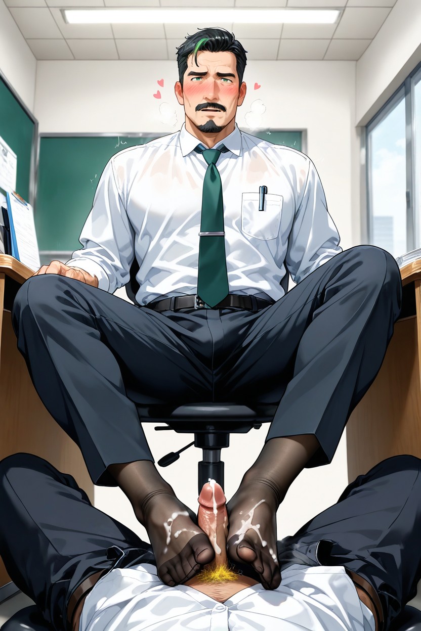 Black Goatee And Mustache, Stylised, College Lecture Hall 게이 AI 포르노