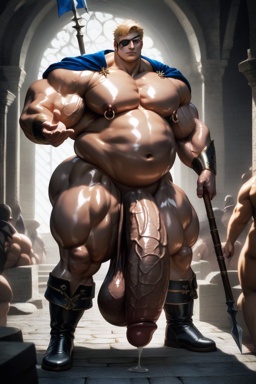 중간 길이, Huge Bubble Butt, Holding Spear 게이 AI 포르노