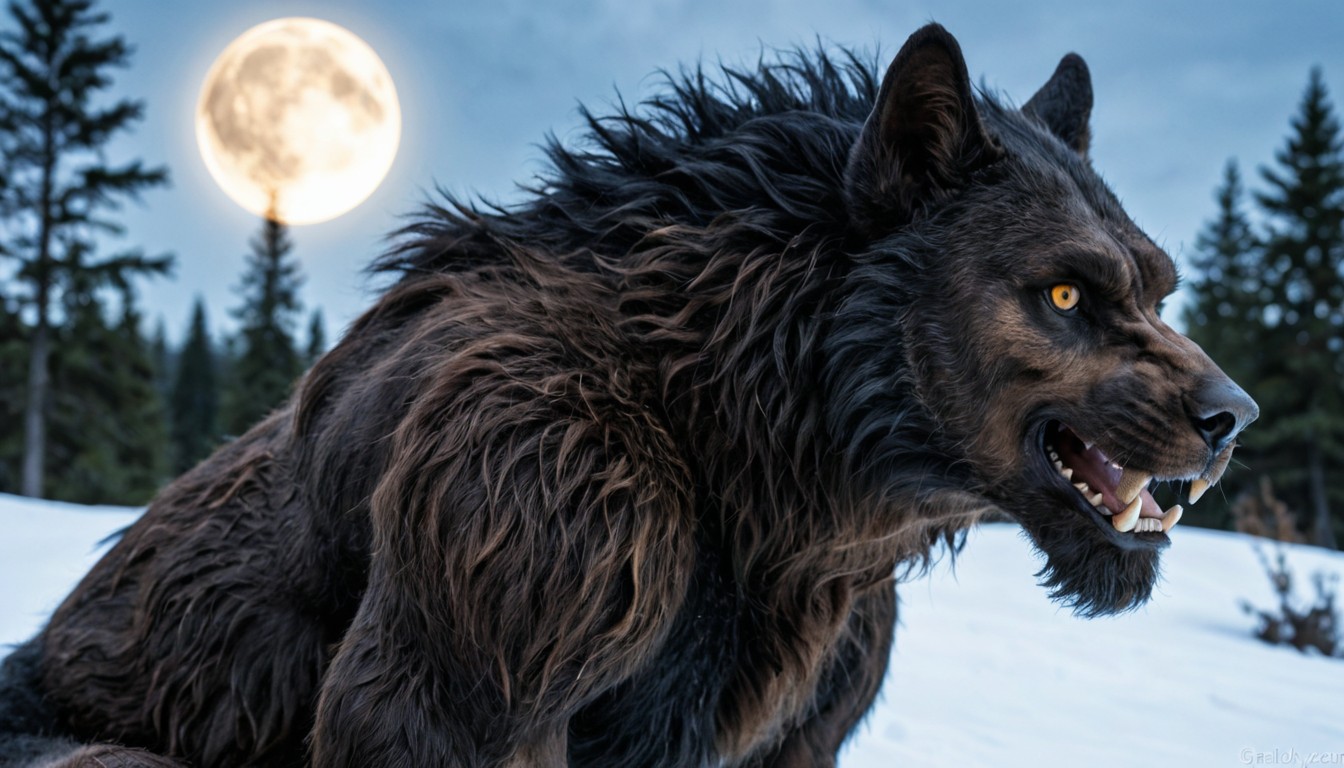 Realistic Fur Texture, Wide-shot, A Highly Realistic Werewolf Monster Body In Full View 게이 AI 포르노