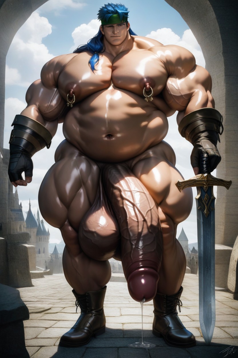Holding Sword, Veiny Penis, Shaved Body 게이 AI 포르노