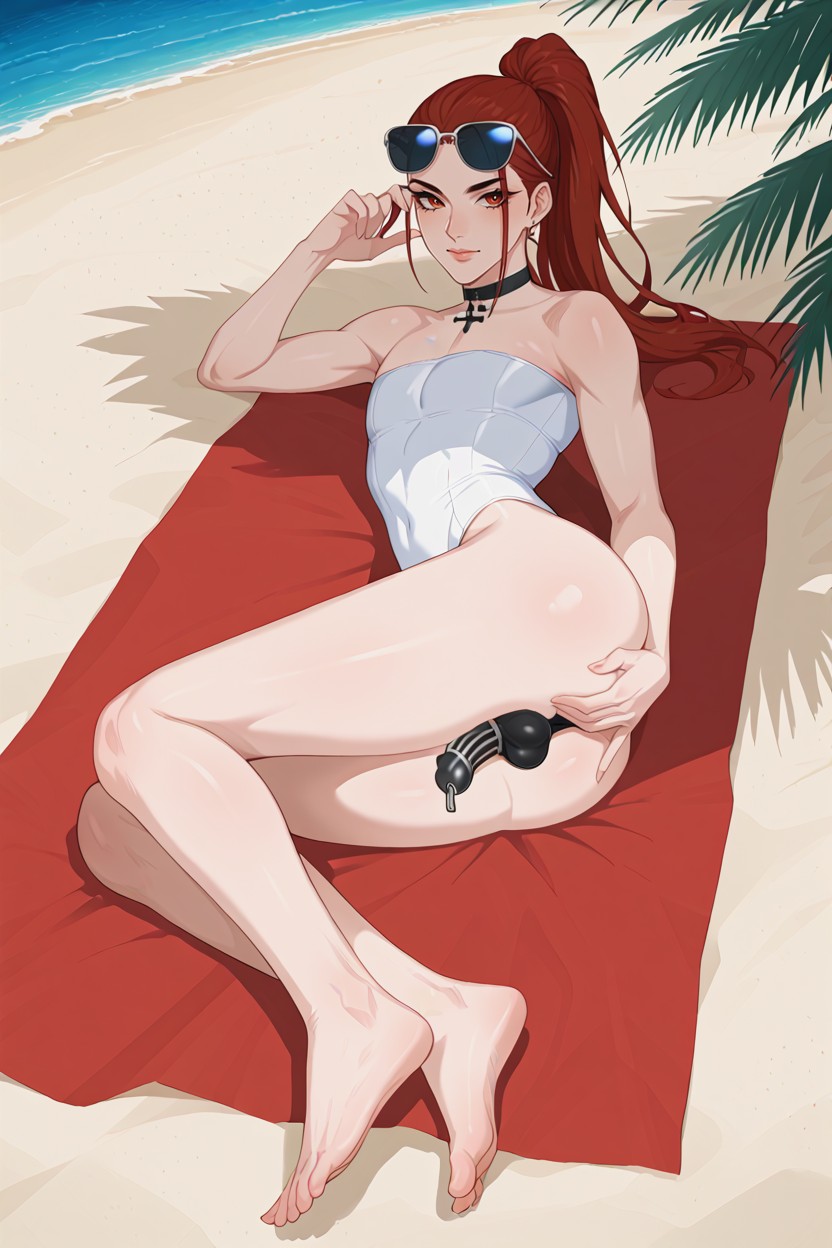 Beach, Laying On One Side, Feminine Male 게이 AI 포르노