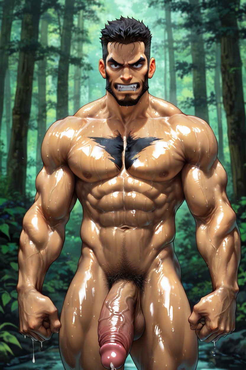 Very Short Hair, Naked, Massive Chest And Arms AI Gay Porn