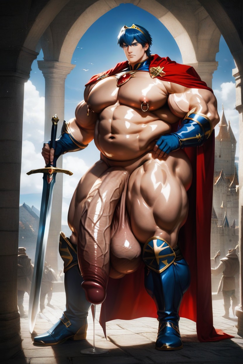 Large Prominent Areolas, Blue Hair, Marth From Fire Emblem 게이 AI 포르노