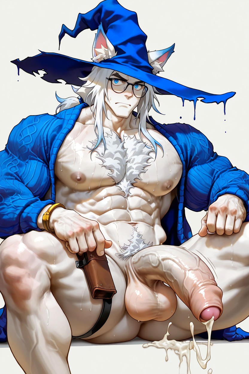 Macho Powerfull Muscles, Strong Lines, Blue Knitted Cardigan 게이 AI 포르노