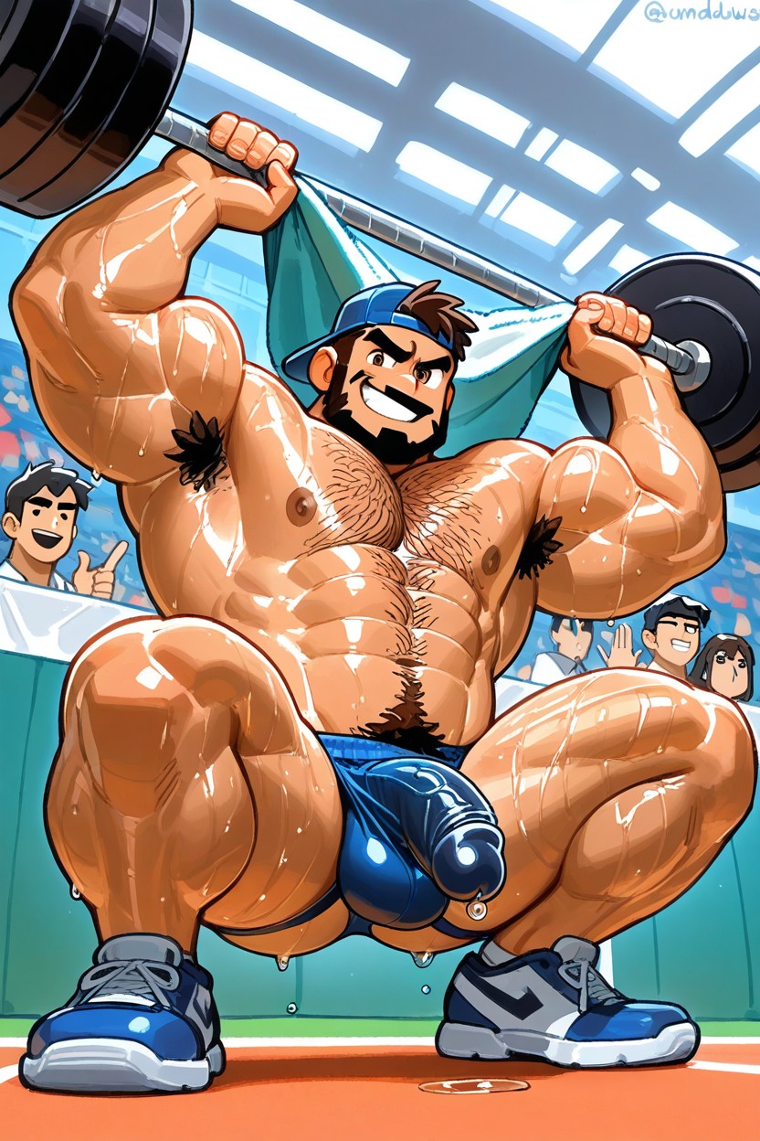 Brown Hair, 특대 근육, Squatting 게이 AI 포르노
