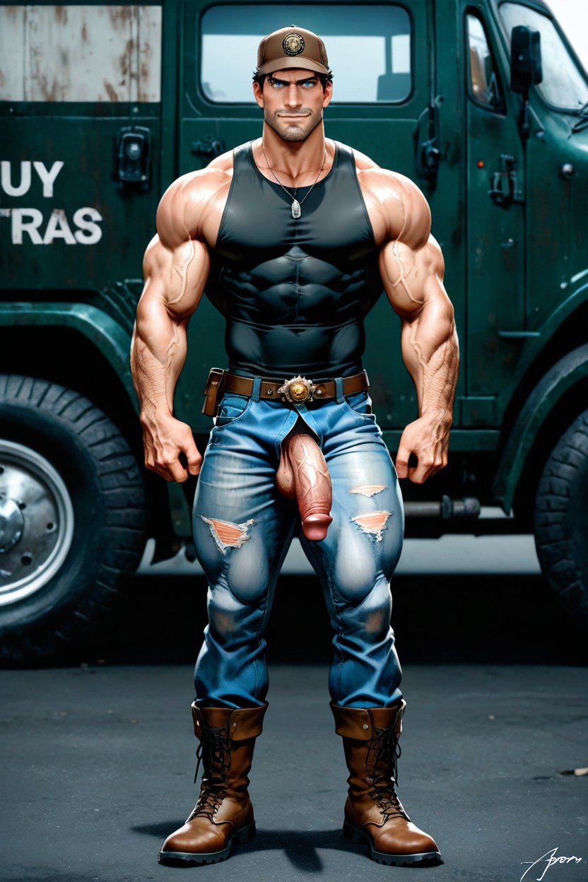 Macho, Wearing Rustic, Hairy Balls ゲイAIポルノ