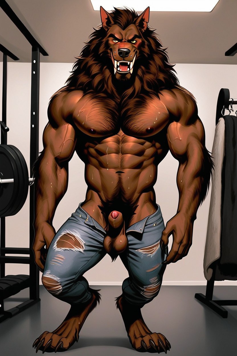 Gym, Werewolf Face Is Detailed And Realistic, Detailed AI Gay Porn