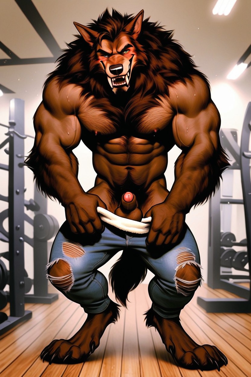 Werewolf, Wearing Ripped Jeans, Towel AI Gay Porn