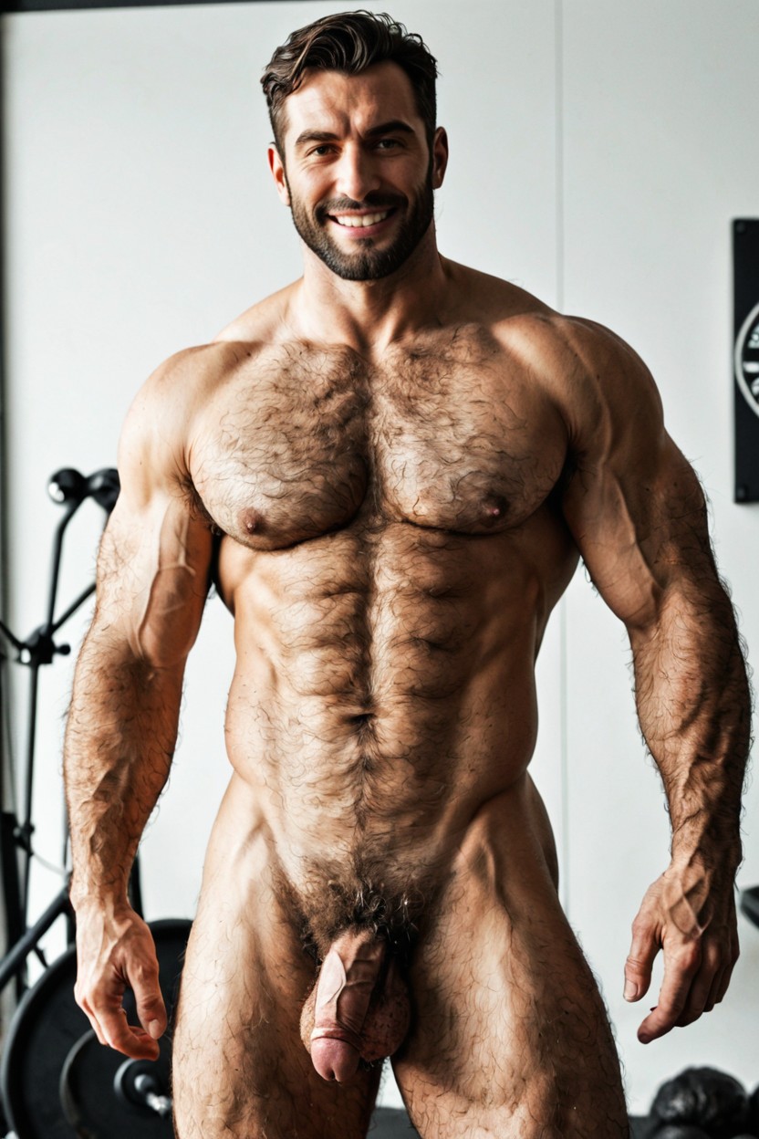 Hairy Testicles, Hairy Armpits, Veiny Hard Cock AI Gay Porn