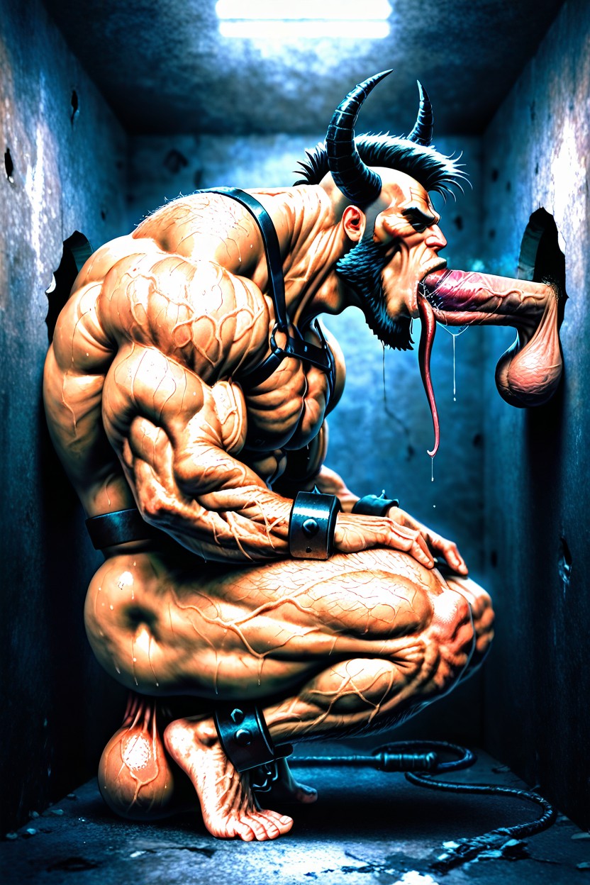 Shaved Penis, Hyper Muscles, Showing Back 게이 AI 포르노