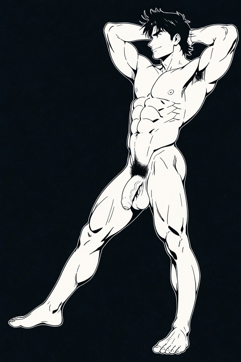 Hands Behind Head, Naked, Simple Line Art AI Gay Porn