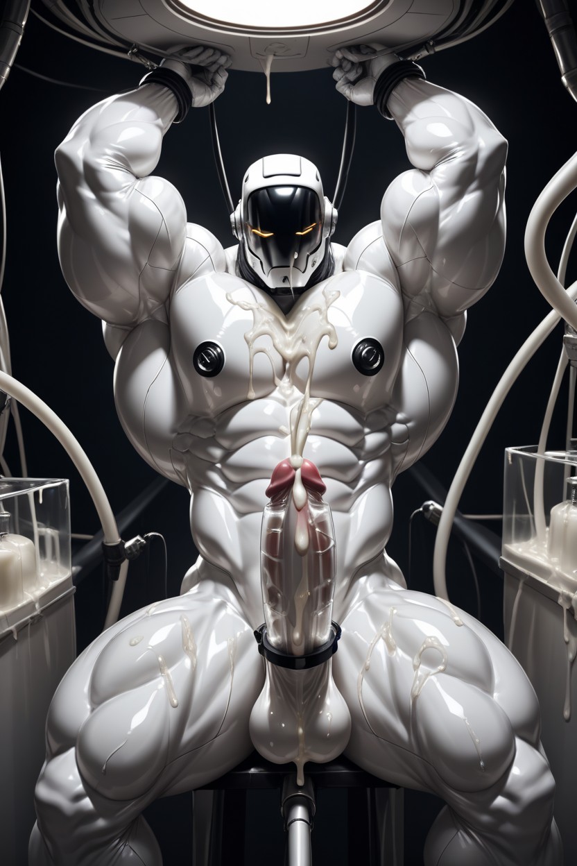 Huge Dildo On Fucking Machine, Milking Machine, Cum On Abs AI Gay Porn