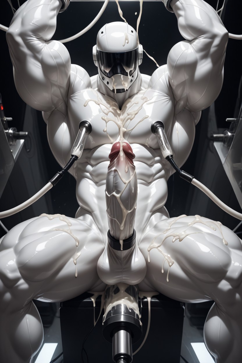 Milking Machine, Cum On Abs, White Plastic 게이 AI 포르노