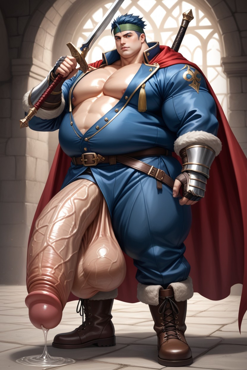 Cape, Impossibly Long Hyper Penis, Blue Jacket With Gold Trim AI Gay Porn
