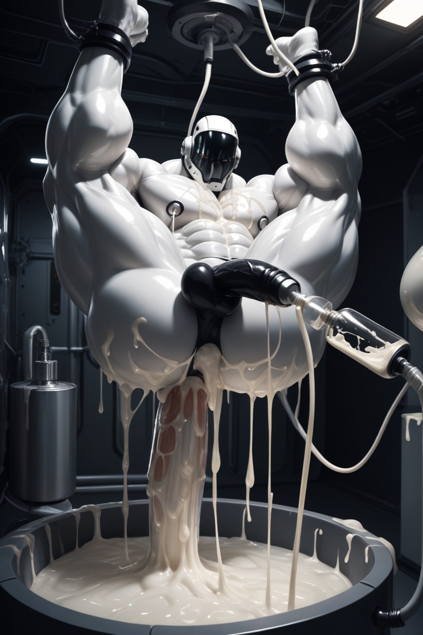 Masculine, Cumshot, Huge Dildo On Fucking Machine 게이 AI 포르노