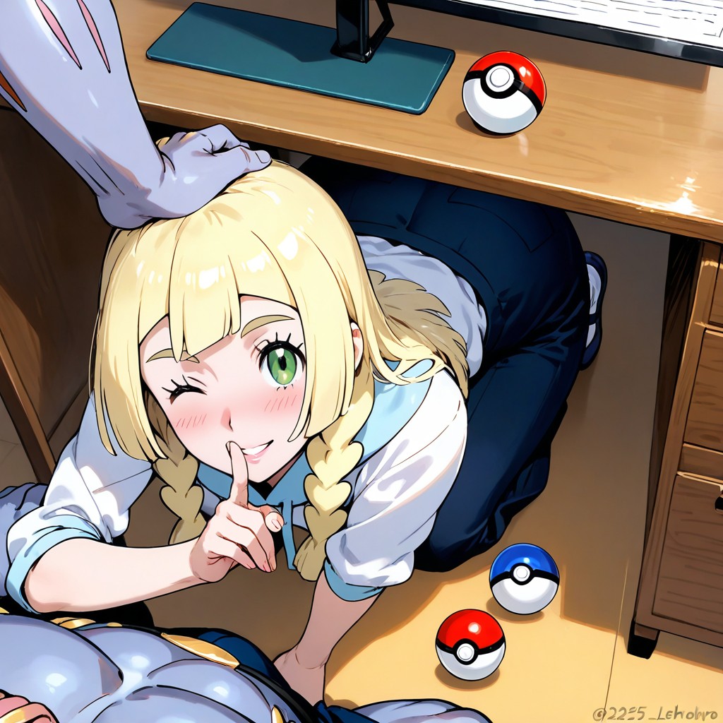 Lillie Picking Up A Pokeball From Floor, Tight Framing, Shushing 게이 AI 포르노