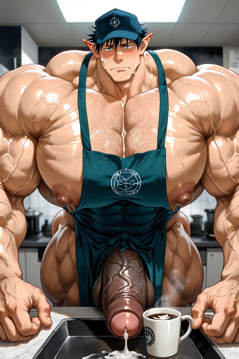 Erect Up Penis, Enormous Bulging Chest And Arms, Hair Shaved On Sides 게이 AI 포르노