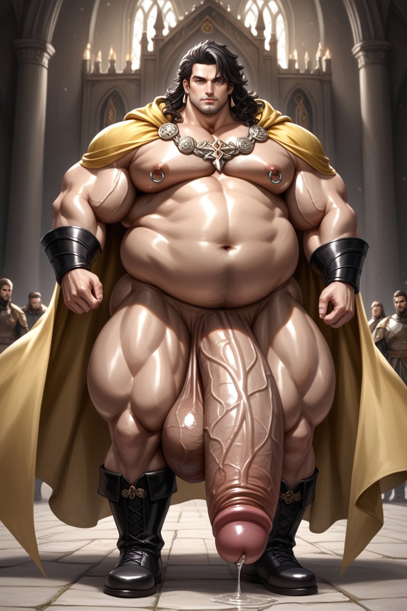 Battle Stance, Gigantic Puffy Erect Nipples, Broad Shoulders AI Gay Porn