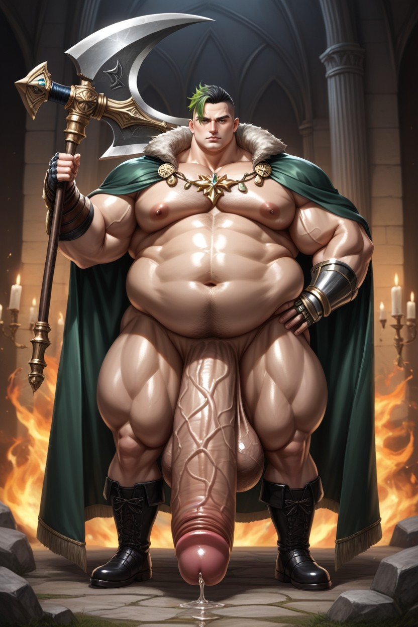 Soft Facial Features, Medium Length, Black Armor With Green Trim AI Gay Porn