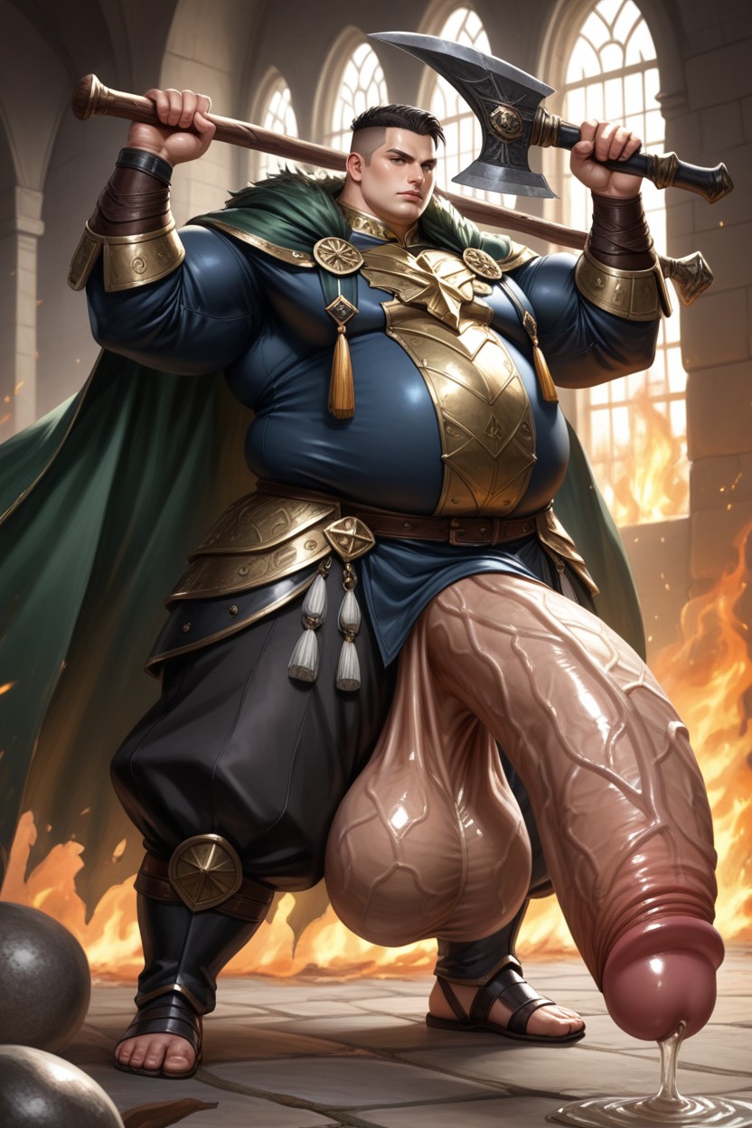 Holding Axe, Soft Facial Features, Masculine Body AI Gay Porn