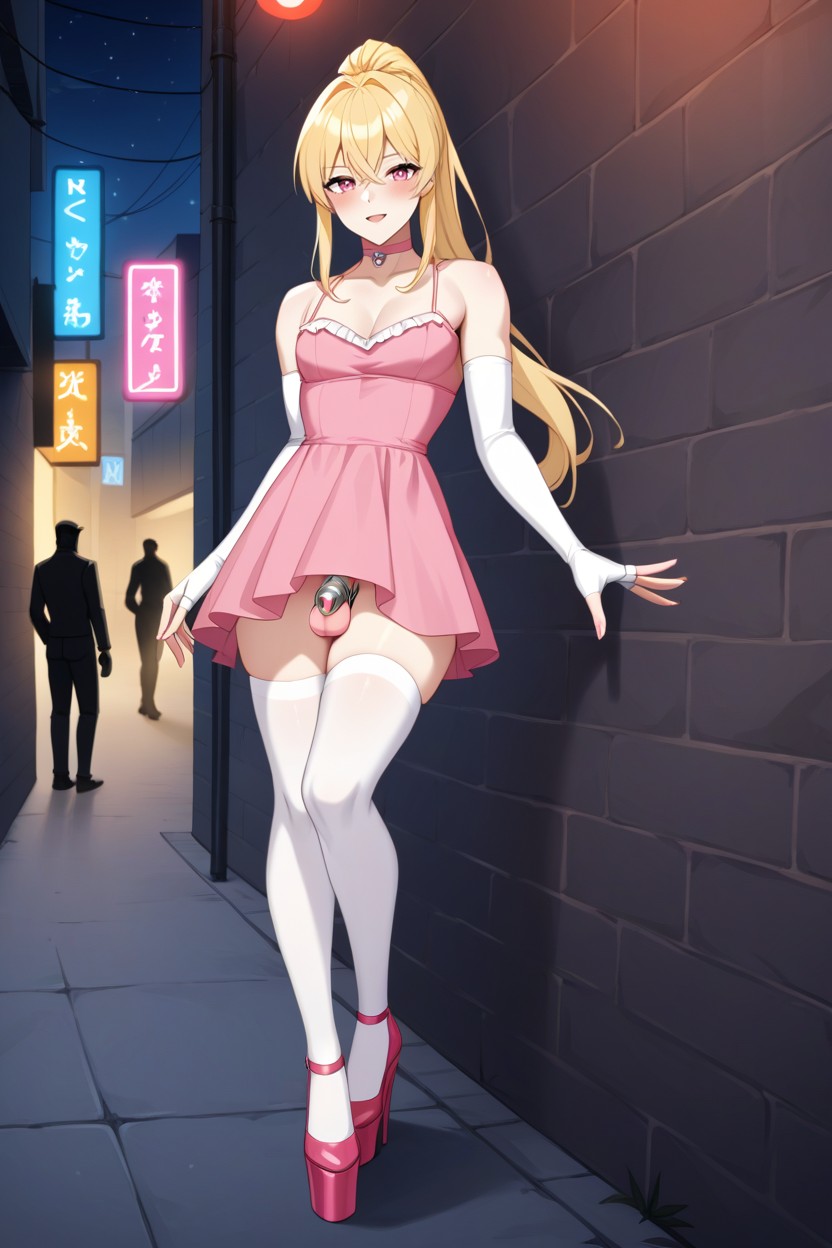 Skin-tight Cotton Dress, Arm Warmers, Crossdressing Male AI Gay Porn