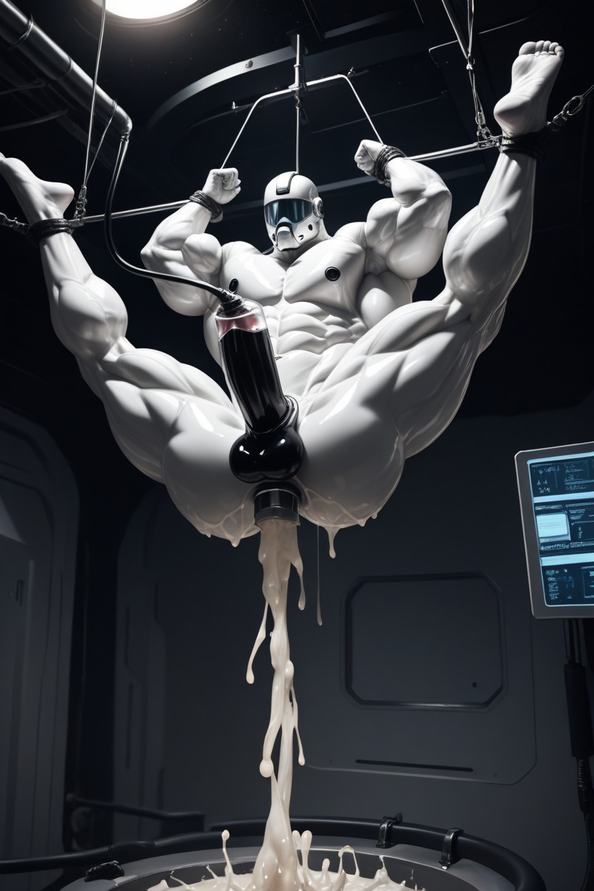 Dramatic Lighting, White Rubber, Cum Covering Everything AI Gay Porn